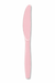 Pink plastic knife with serrated edge and tapered handle.