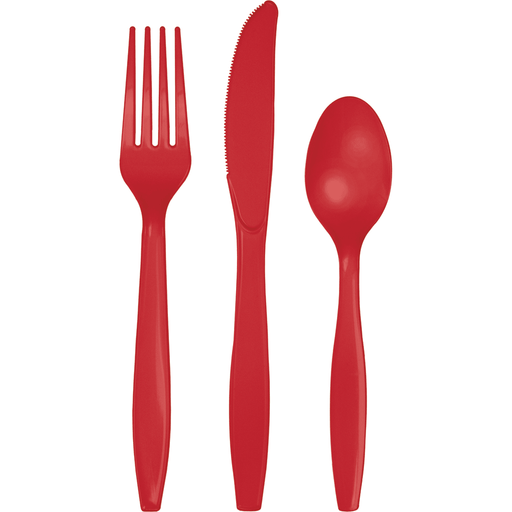Classic Red Assorted Premium Plastic Cutlery | 24ct