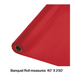 Red plastic banquet roll measuring 40 inches by 250 feet, shown partially unrolled with a cardboard tube visible at the end.