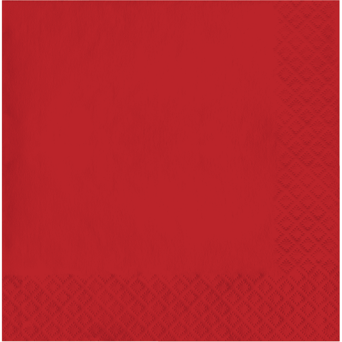 Bright red paper napkin with visible quilted texture pattern in the lower portion of the square napkin.