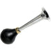 Polished metal clown horn with a black rubber bulb and brass band connector, featuring a flared bell end.
