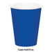 Cobalt blue disposable cup with white interior rim, holding 9 ounces, shown as a single cup from the product line.