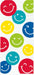 Colorful sticker sheet featuring smiling face designs in red, green, teal, yellow, and blue arranged in a vertical pattern.
