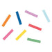 Eight colorful tissue paper rectangles in orange, dark blue, pink, yellow, purple, light blue, red, and green arranged on a white background.