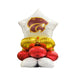 Stacked foil balloons featuring a white star-shaped balloon on top with a burgundy and gold lion mascot logo, gold round balloons in the middle, red round balloons below, and white round balloons at the base.