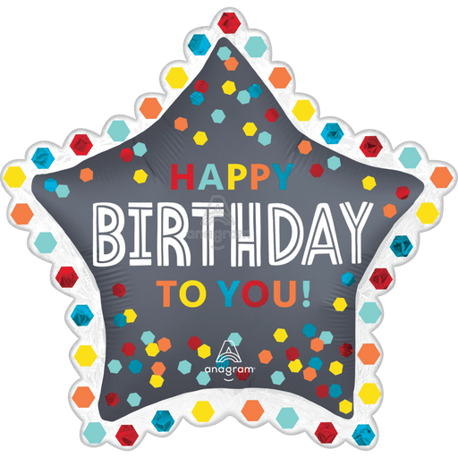 Satin Super shape Confetti Burst Birthday Star | 1ct - Party Supplies