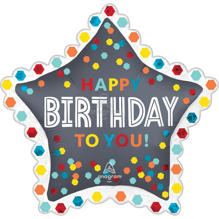 Satin Super shape Confetti Burst Birthday Star | 1ct - Party Supplies