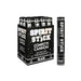 Black Spirit Stick Confetti Cannon tube with a box of multiple cannons displayed on a white background, featuring white text and instructions for twist-and-pop operation.
