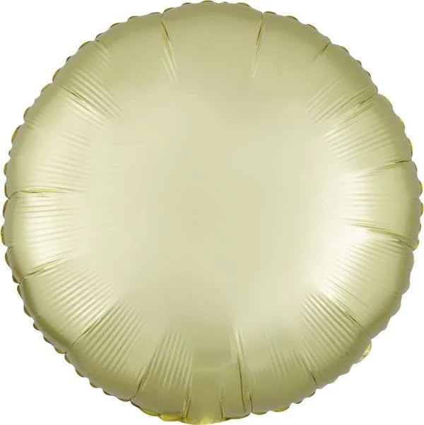 Pale yellow round foil balloon with a satin finish and radiating vertical ribbed texture throughout the surface.