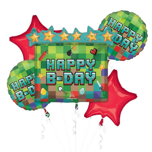 Pixel Party Birthday Foil Balloon Bouquet | 5 pcs