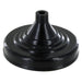 Black plastic flag base with a wide circular foot, central cone-shaped stem, and single hole opening at the top for inserting flag poles.