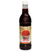 A 25-ounce bottle of Tiger Blood snow cone syrup with a dark red liquid inside, gold patterned label, and red circular fruit imagery on a white background.