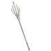 Silver trident costume weapon with four sharp prongs and a long metallic shaft, displayed against a white background.