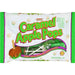 Package of Caramel Apple Pops featuring green and red text on white wrapper with an illustration of a caramel-coated apple lollipop on the left side.