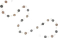 Gray and tan pompoms connected by white string in a 6-foot garland arranged in a loose loop display on a white background.