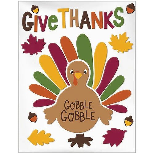 Gobble Gobble Fall Turkey Thanksgiving Gel Cling Decals | 1 ct
