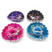 Four decorative miniature sombreros in purple, black, hot pink, and blue with white scalloped trim, embroidered details, and colorful beaded embellishments arranged in a grid layout.