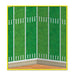 Green football field backdrop with white yard line markings and hash marks, featuring a yellow border frame and wooden floor base.