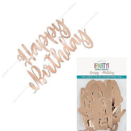 Rose Gold Script Happy Birthday Letter Banner 7Ft | 1ct