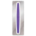 Elongated purple and white icing smoother tool with a rounded handle displayed on a gray brushed metal background.