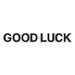 Bold black capital letters spelling "GOOD LUCK" with a silver three-dimensional effect against a white background.