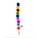 Vertical string of ten colorful tissue paper pompoms in blue, yellow, red, green, blue, pink, purple, cyan, and orange with a silver chain tassel at the bottom.