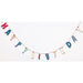 Colorful felt letter garland spelling "Happy Birthday" in red, blue, orange, and neutral tones strung across a white background on a six-foot string.