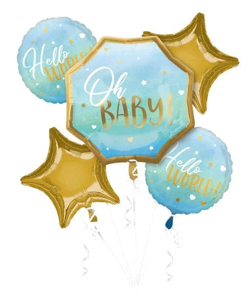Oh Baby Hello World Blue Balloon Bouquet | 5 pcs