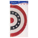 Patriotic bunting banner featuring concentric circles in red, white, and navy blue with white stars, measuring 12 feet long.