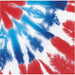 Red, white, and blue tie-dye patterned beverage napkins featuring swirled clouds and striped design.