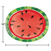 Oval paper plates measuring 12 by 10 inches with a bright red center decorated with black seed details and a green rind border.