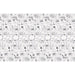White paper tablecover featuring a repeating pirate-themed pattern with skulls, ships, anchors, treasure chests, stars, and nautical elements in black line drawings.