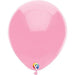 Single pink latex balloon with a colorful logo at the base, shown inflated against a white background.