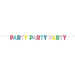 Colorful letter banner spelling "PARTY PARTY PARTY" in rainbow colors strung on a line, approximately 7 feet long.