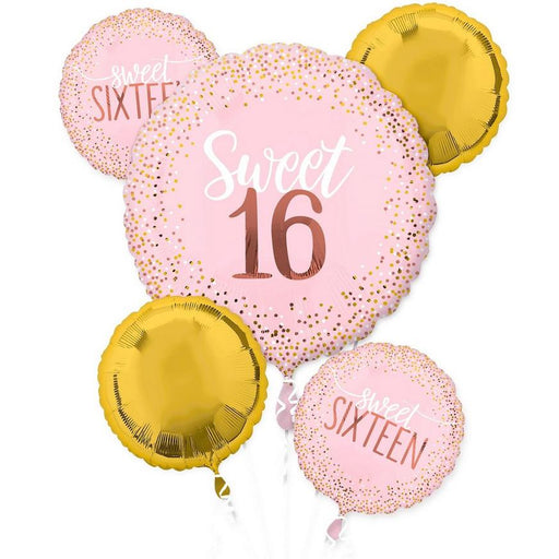 Metallic Gold & Pink Sweet 16 Balloon Bouquet | 5 pcs