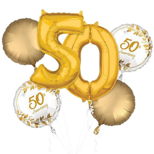 Gold 50th Anniversary Foil Balloon Bouquet | 5 pcs