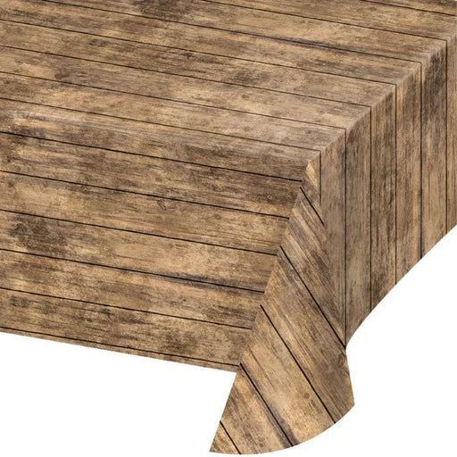 Western Plastic Brown Wood Tablecover 54"x108" | 1ct