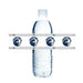 Clear plastic water bottle with blue and white striped grip and white cap, surrounded by four Corner Canyon Chargers logos on gray bands above and below the bottle.