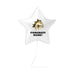 White star-shaped foil balloon featuring a gold horse head logo and black text reading "CONGRATS NAME!" with a white string attached.