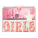 Pink and red decorative banner set featuring large "GIRLS" lettering with a cream star banner hanging above, packaged in a box with pink fringe and western-themed design elements.