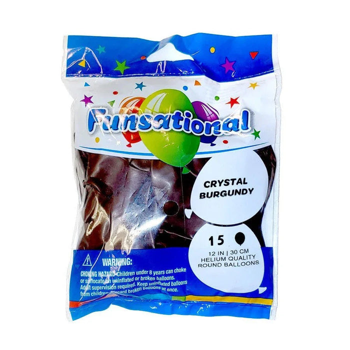 12" Funsational Latex Balloon Pack, Crystal Burgundy | 15 ct - Zurchers
