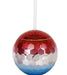 Red, white, and blue spherical ornament with a honeycomb-textured disco ball pattern and white hanging string.