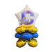 Silver star-shaped foil balloon with blue and orange "C" logo and pirate skull design, topped with four metallic gold and blue round balloons arranged at the base.