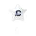 White star-shaped foil balloon with a blue and gold "C" logo featuring a pirate skull and crossed swords design, attached to a white string.