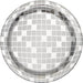 Silver and white checkered disco ball-patterned paper plates with a reflective mirrored surface design.