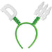 Green headband with wrapped foam strips on the stems, topped with white foam castle tower and shield-shaped pieces.