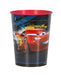 Red and black plastic cup with Lightning McQueen character and "Lightning McQueen" text printed on the front, featuring a red rim and blue accent stripe.