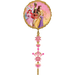 Gold foil balloon featuring six Disney Princesses in colorful dresses against a pink background, with a dangling tail of pink stars, hearts, and a crown charm.