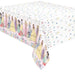 White plastic tablecover featuring Disney Princesses in colorful gowns and floral patterns, measuring 54 by 84 inches.