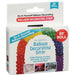 50-foot roll of balloon decorating strip in multicolored sections of red, yellow, green, and purple with product packaging showing sample garland and arch decorations.